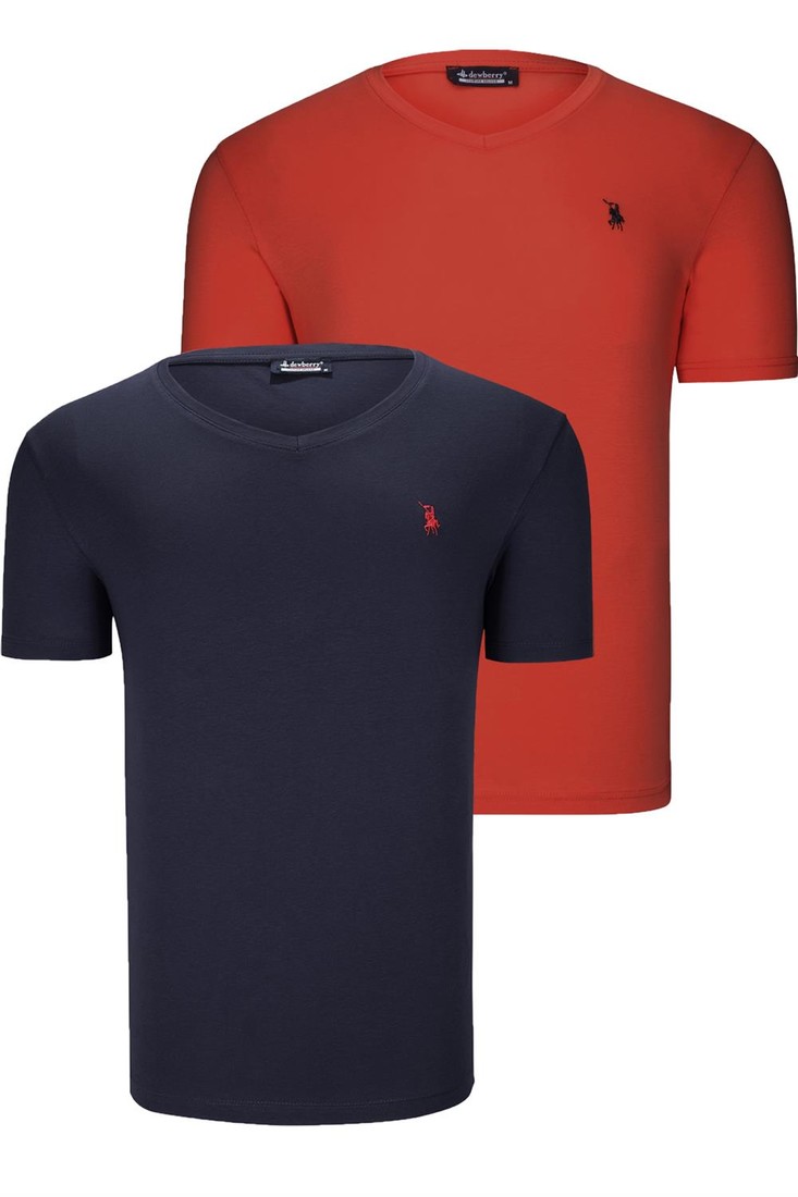 DUAL SET T8568 DEWBERRY V-NECK MENS T-SHIRT-NAVY BLUE-TILE
