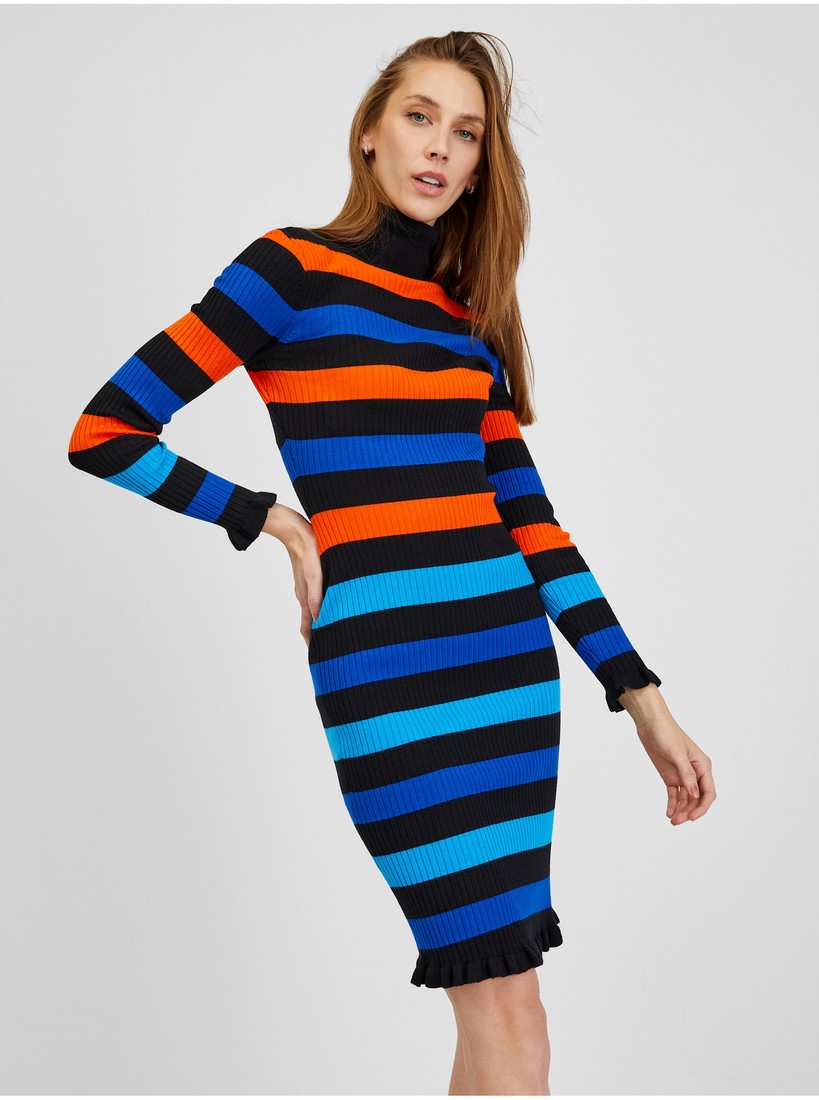 Orsay Orange-Blue Ladies Striped Dress - Women