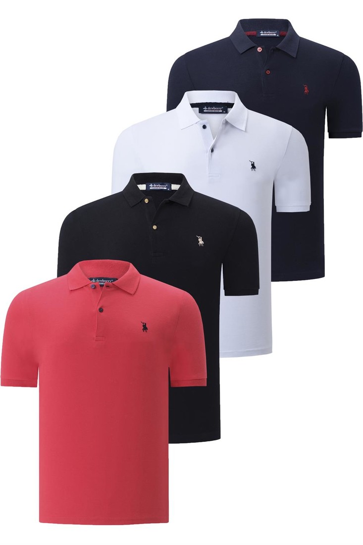QUAD SET T8561 DEWBERRY MENS T-SHIRT-BLACK-WHITE-NAVY BLUE-POMEGRANATE