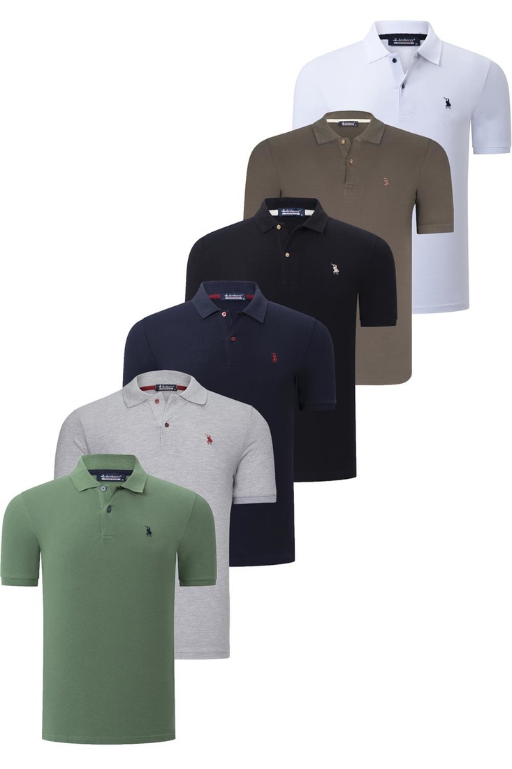 SIX SET T8561 DEWBERRY MENS T-SHIRT-BLACK-WHITE-NAVY BLUE-GREEN-LIGHT KHAKI-GREY