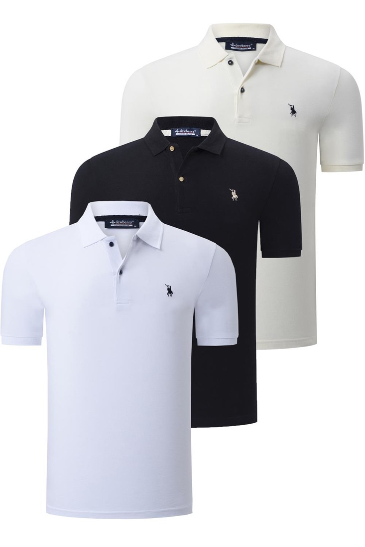 TRIPLE SET T8561 DEWBERRY MENS T-SHIRT-BLACK-WHITE-BONE