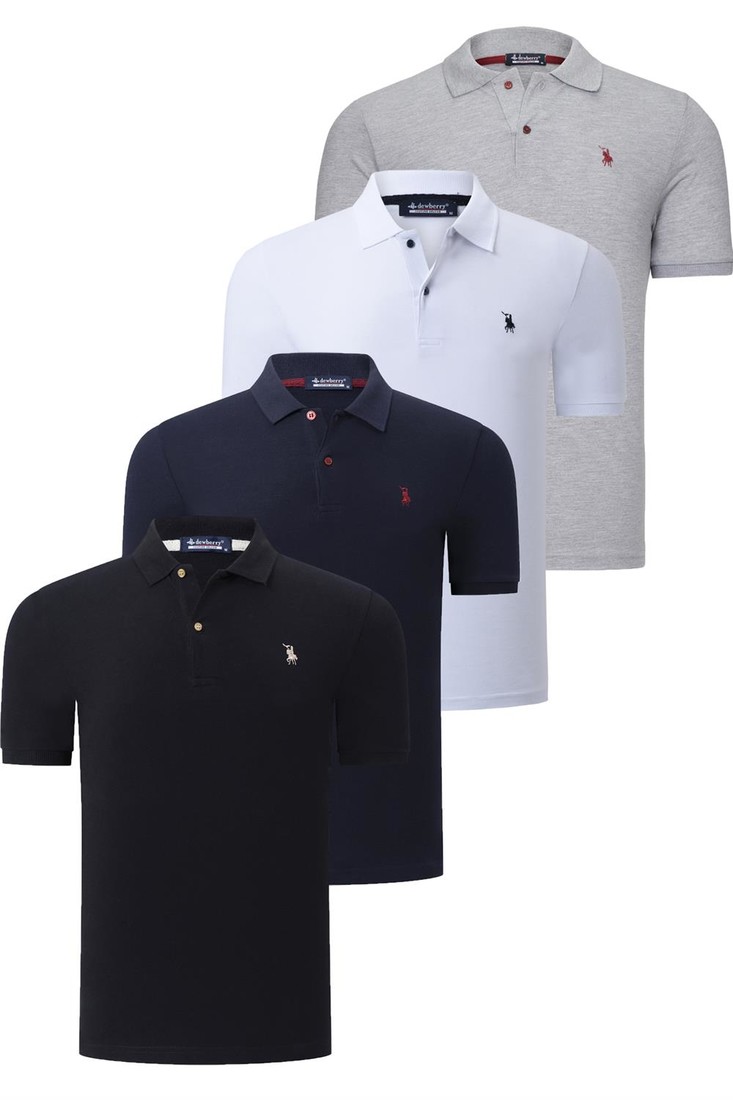 QUAD SET T8561 DEWBERRY MENS T-SHIRT-BLACK-WHITE-NAVY BLUE-GREY