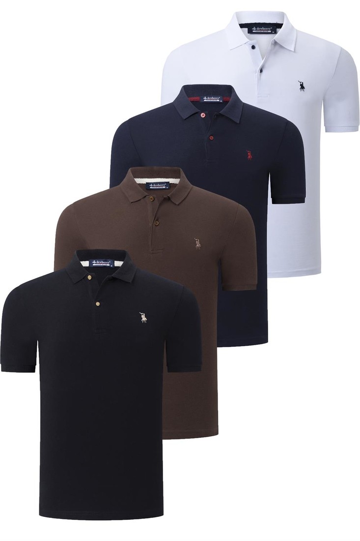 QUAD SET T8561 DEWBERRY MENS T-SHIRT-BLACK-WHITE-NAVY BLUE-BROWN
