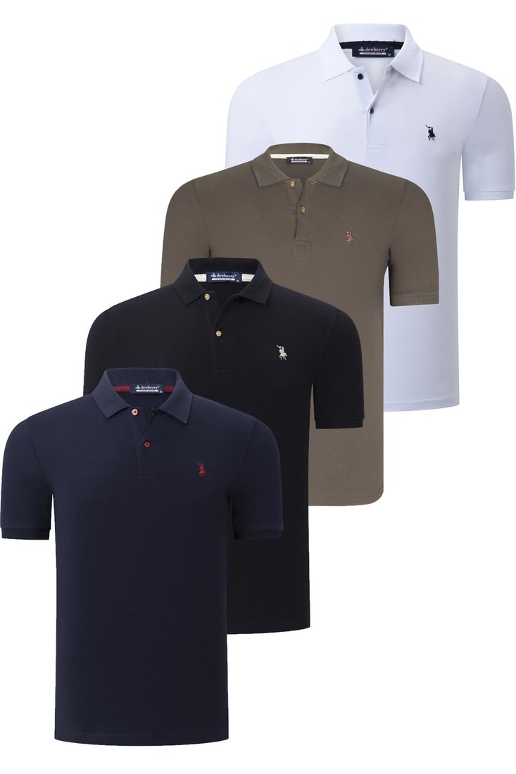 QUAD SET T8561 DEWBERRY MENS T-SHIRT-BLACK-WHITE-NAVY BLUE-GREEN