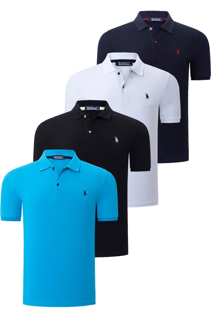 QUAD SET T8561 DEWBERRY MENS T-SHIRT-BLACK-WHITE-NAVY BLUE-BLUE