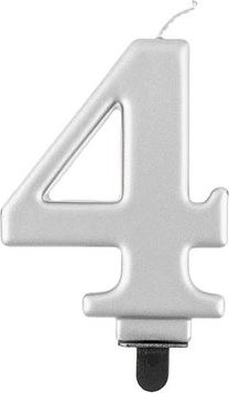 Narodeninová sviečka na tortu – 4 – metalická strieborná – 8 cm