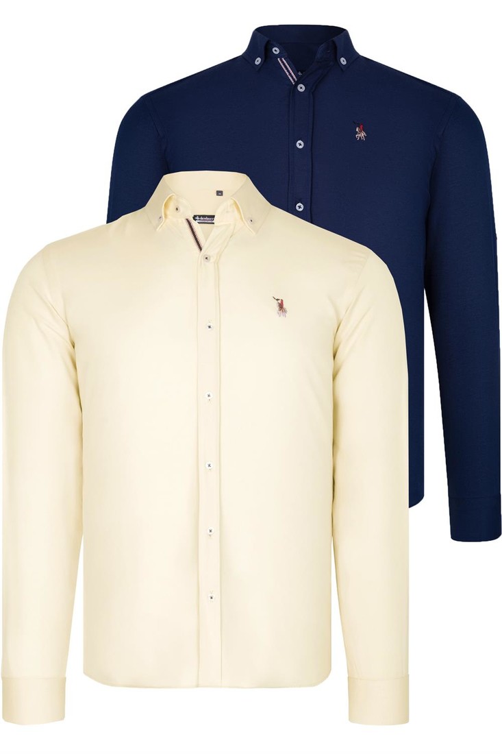 DUAL SET G674 DEWBERRY MENS SHIRT-NAVY BLUE-YELLOW