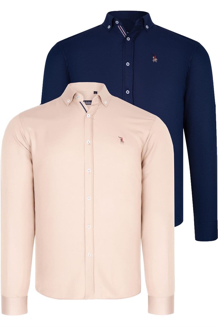 DUAL SET G674 DEWBERRY MENS SHIRTS-NAVY BLUE-BEIGE