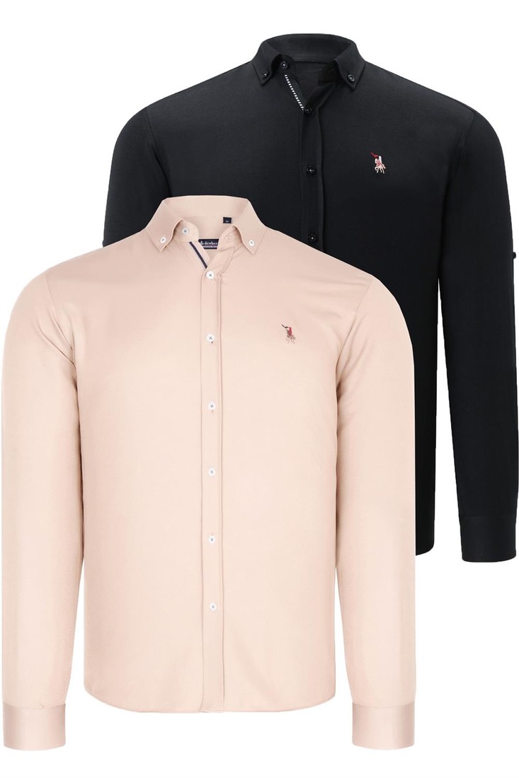 DUAL SET G674 DEWBERRY MENS SHIRTS-BLACK-BEIGE