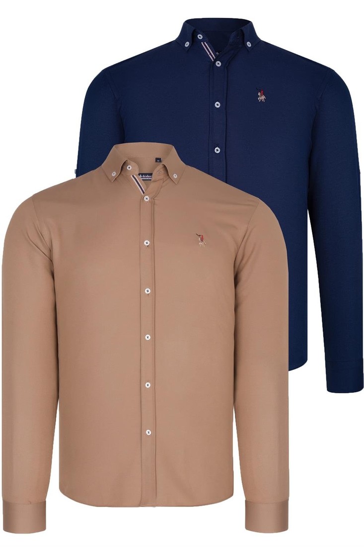 DUAL SET G674 DEWBERRY MENS SHIRT-NAVY BLUE-CAMEL