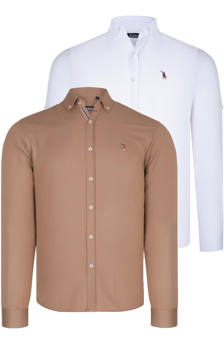 DUAL SET G674 DEWBERRY MENS SHIRT-WHITE-CAMEL