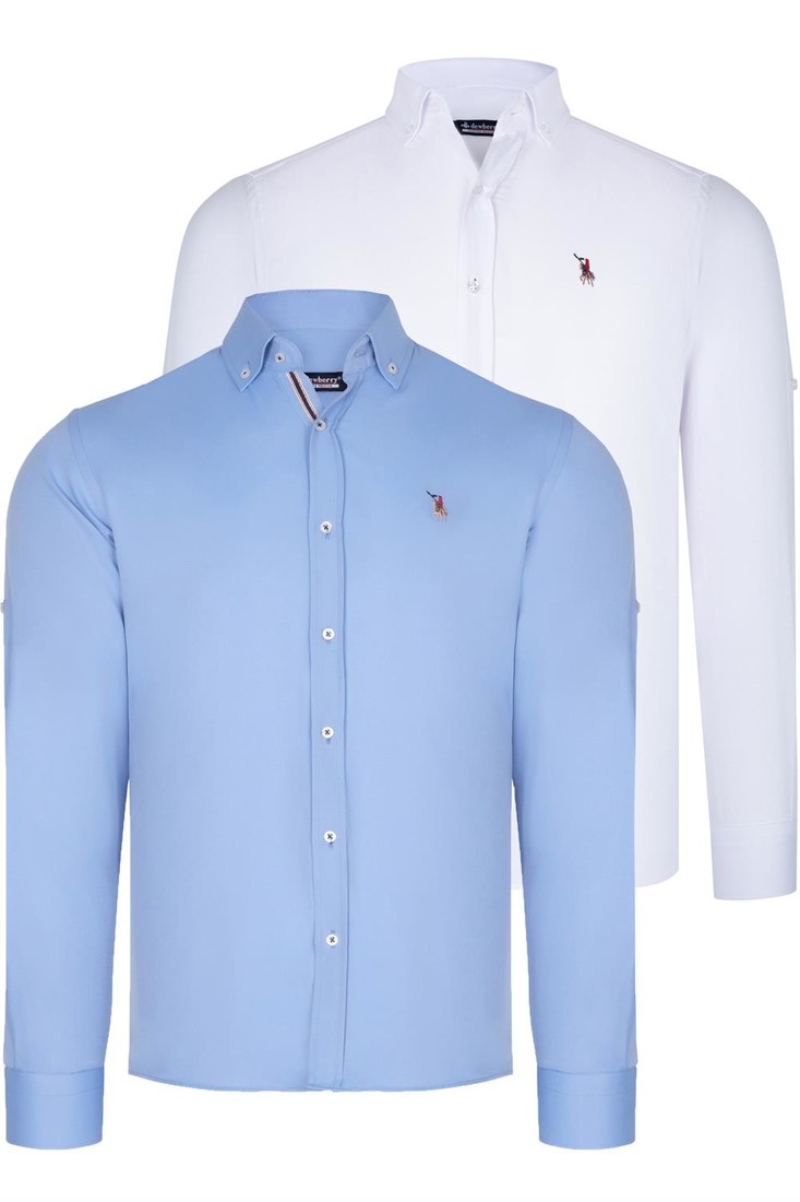 DUAL SET G674 DEWBERRY MENS SHIRT-WHITE-BABY BLUE