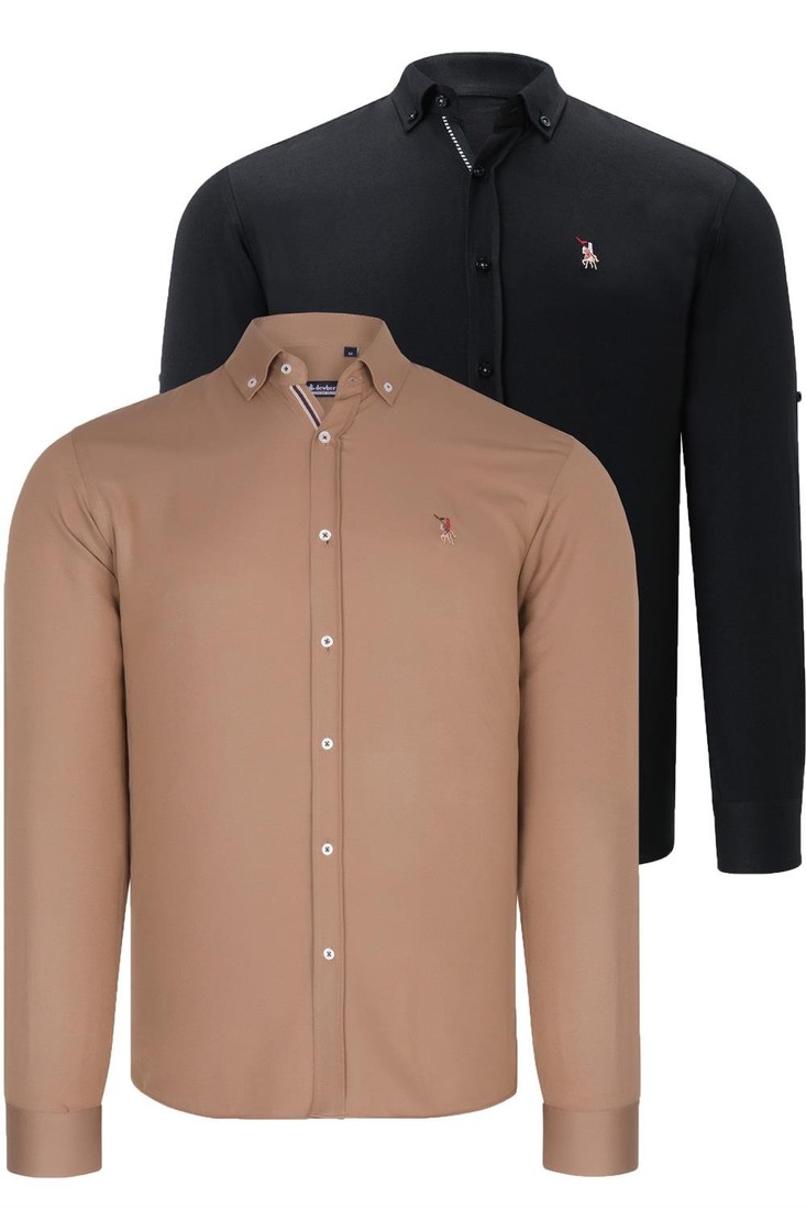 DUAL SET G674 DEWBERRY MENS SHIRTS-BLACK-CAMEL
