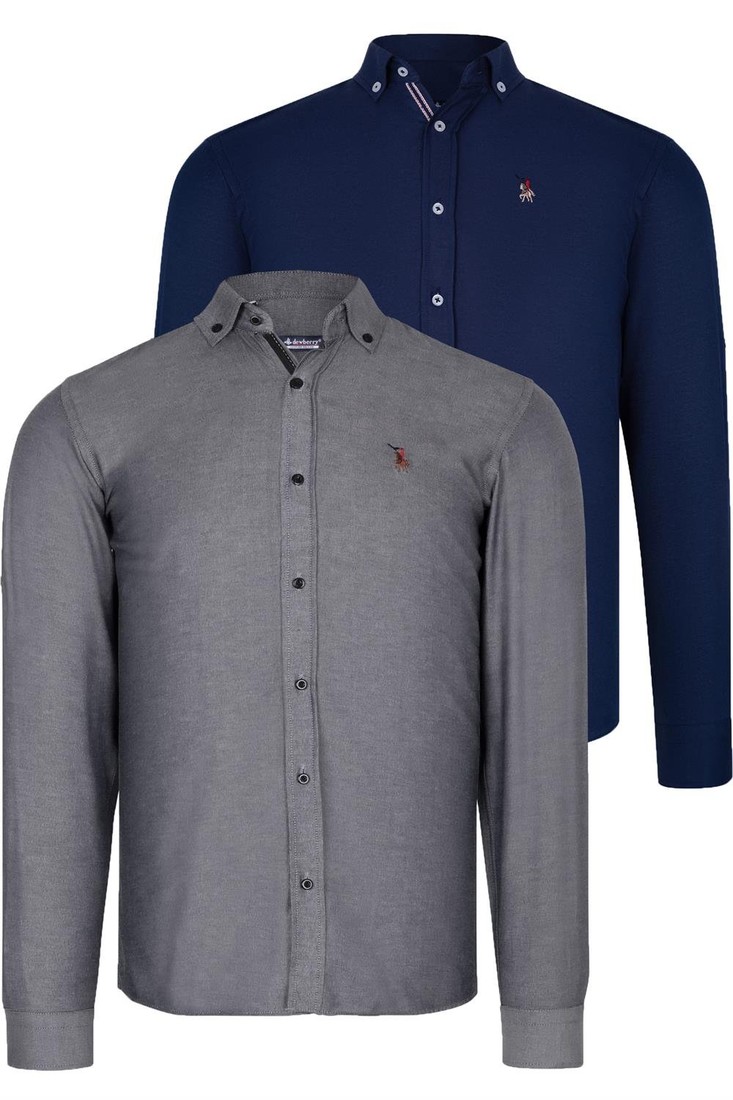 DUAL SET G674 DEWBERRY MENS SHIRTS-NAVY BLUE-SMOKED