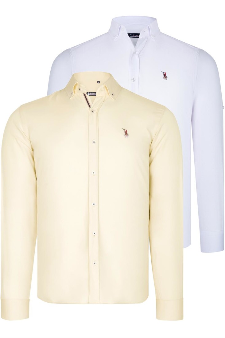 DUAL SET G674 DEWBERRY MENS SHIRT-WHITE-YELLOW