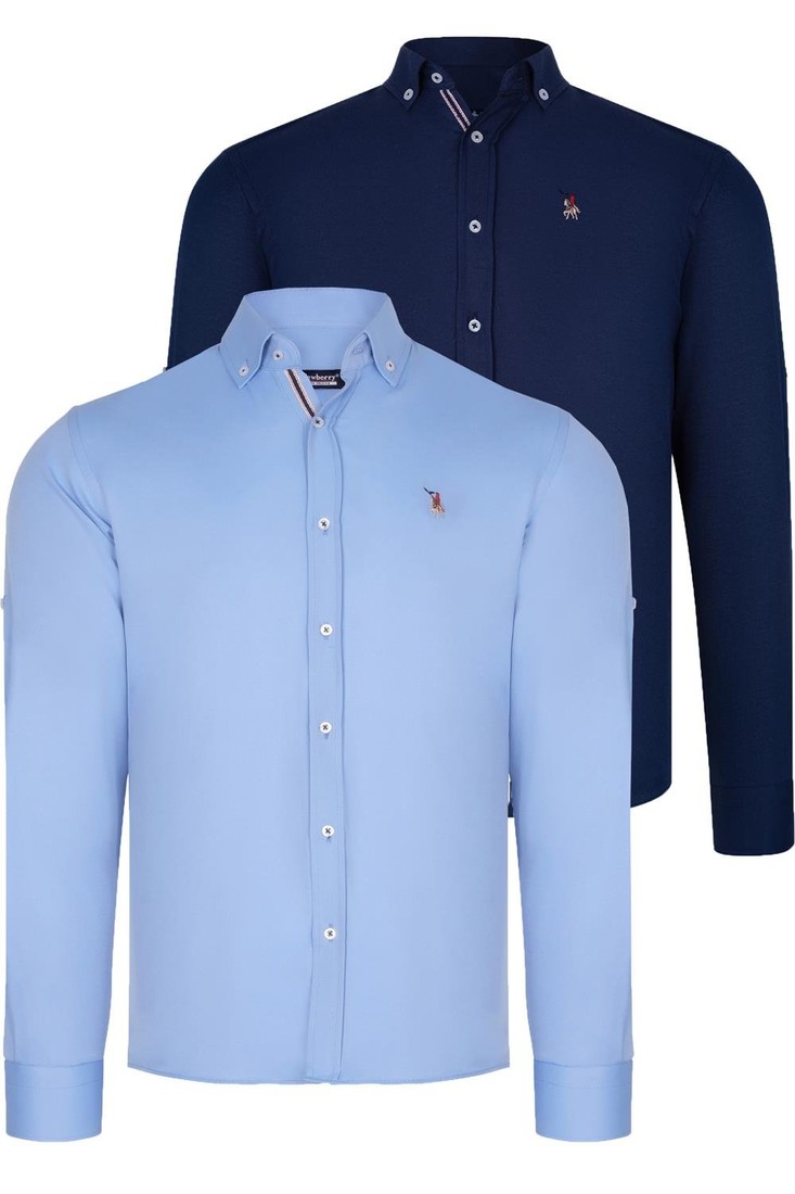 DUAL SET G674 DEWBERRY MENS SHIRTS-NAVY BLUE-BABY BLUE