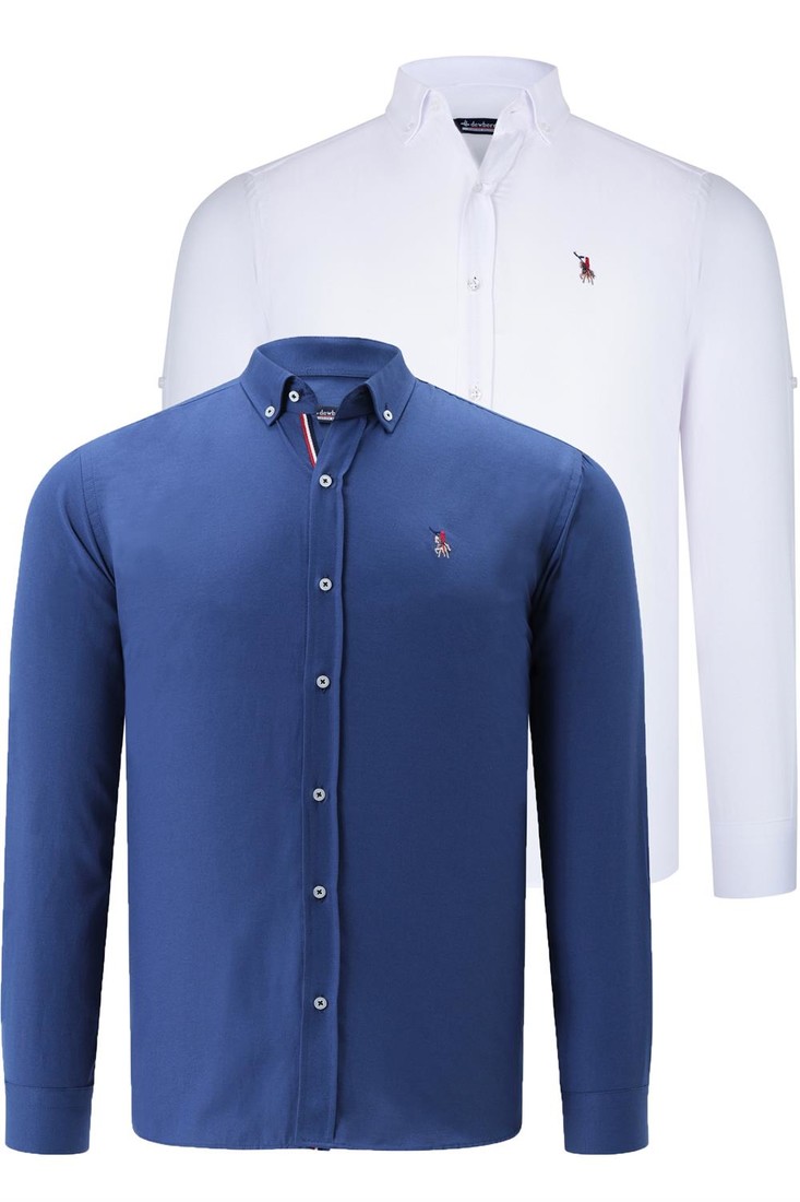 DUAL SET G674 DEWBERRY MENS SHIRTS-WHITE-INDIGO