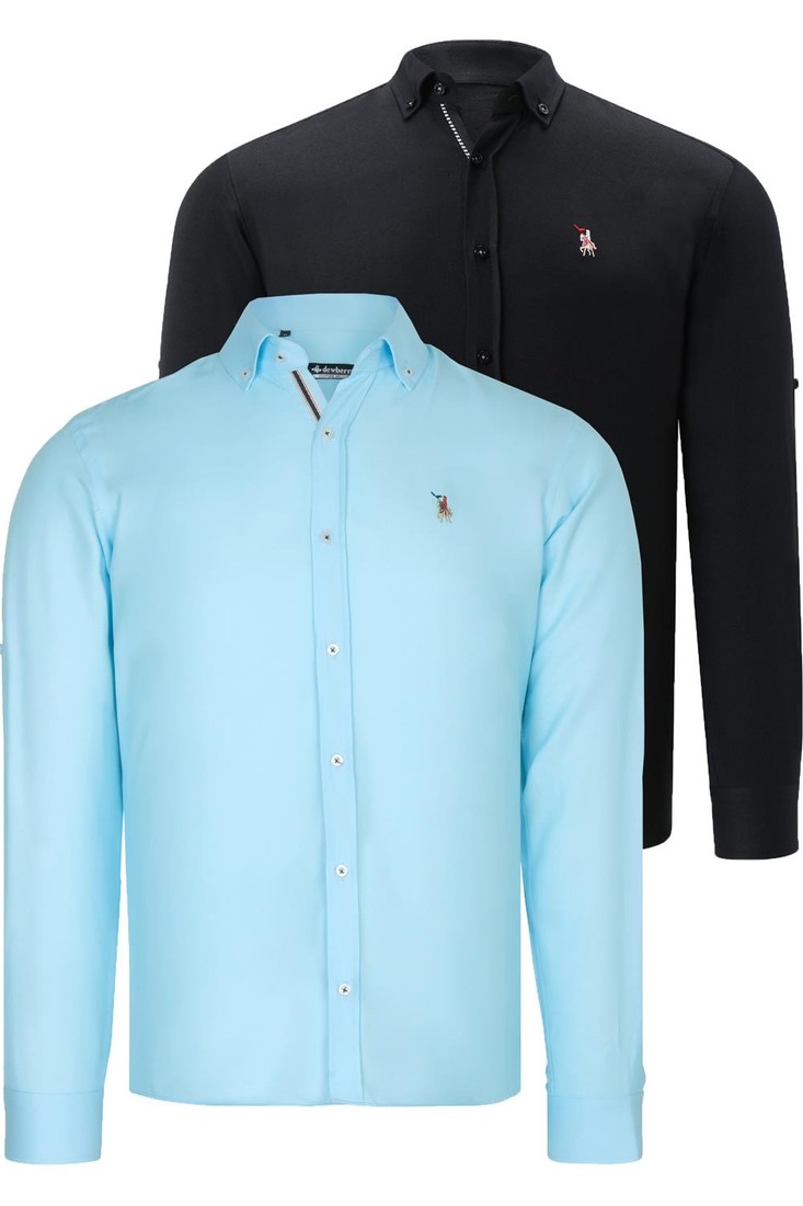 DUAL SET G674 DEWBERRY MENS SHIRT-BLACK-CYAN