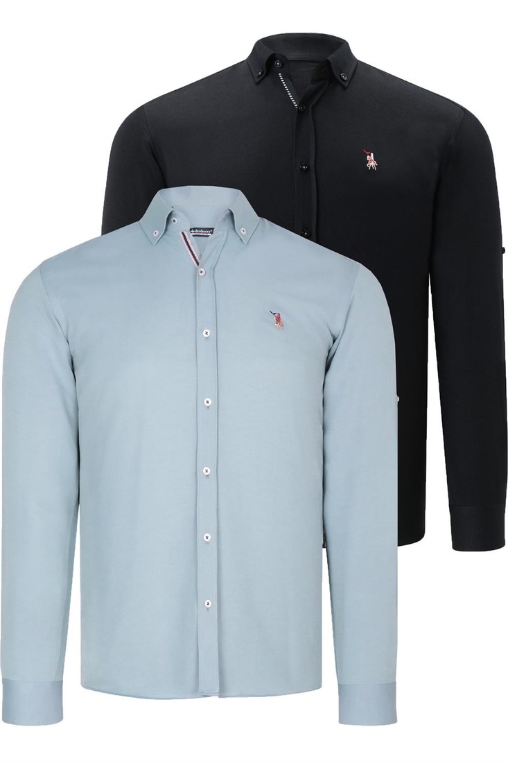 DUAL SET G674 DEWBERRY MENS SHIRT-BLACK-WATER GREEN