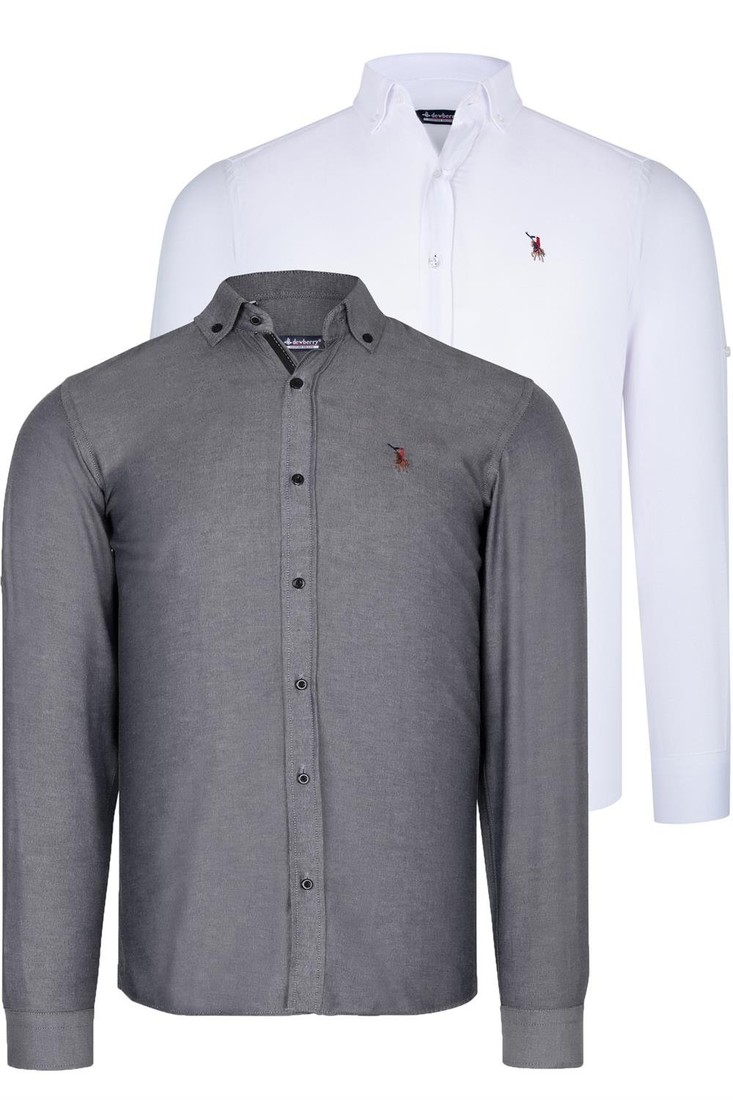 DUAL SET G674 DEWBERRY MENS SHIRTS-WHITE-SMOKED