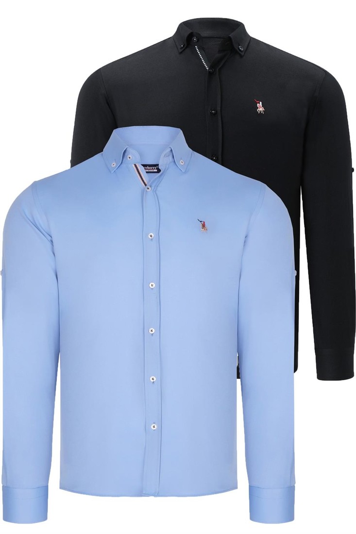 DUAL SET G674 DEWBERRY MEN'S SHIRT-BLACK-BABY BLUE