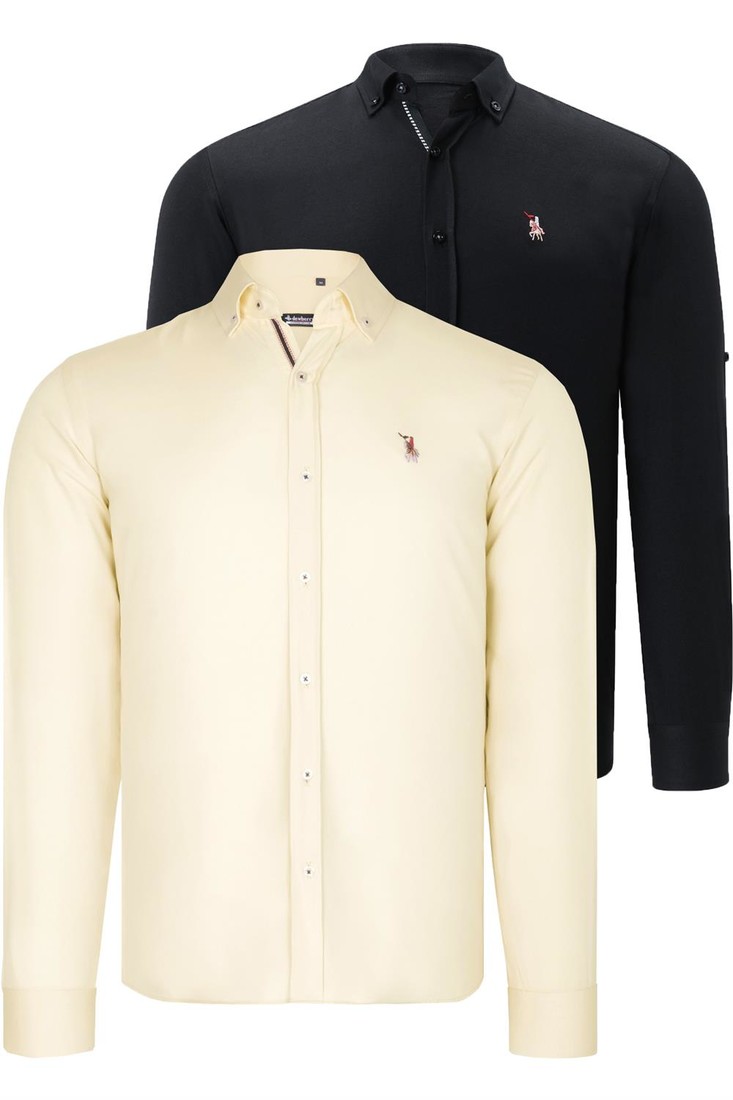 DUAL SET G674 DEWBERRY MENS SHIRTS-BLACK-YELLOW