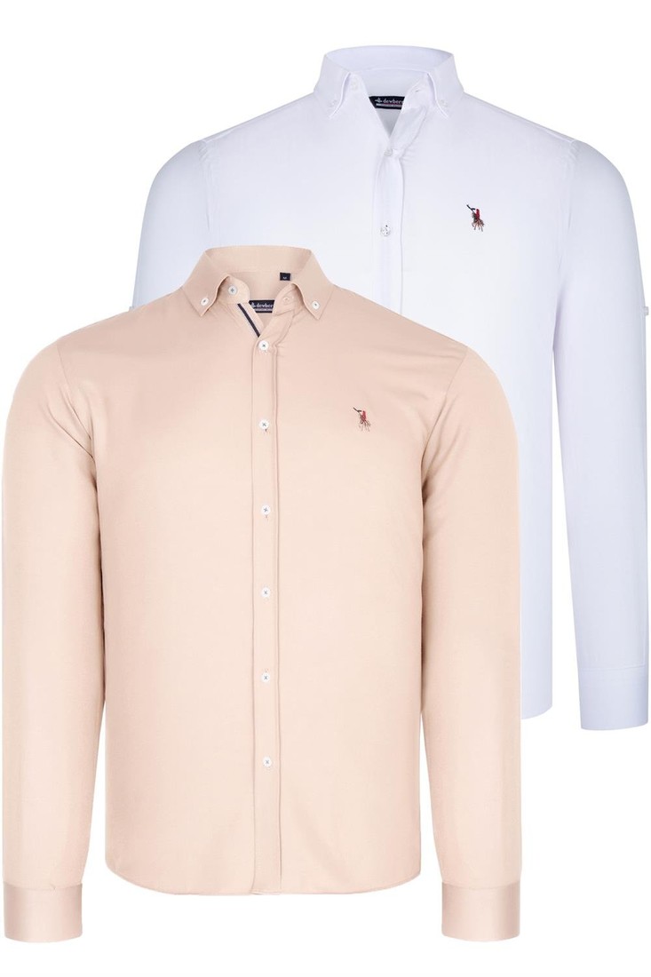 DUAL SET G674 DEWBERRY MENS SHIRTS-WHITE-BEIGE