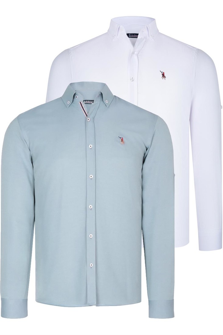 DUAL SET G674 DEWBERRY MENS SHIRT-WHITE-WATER GREEN