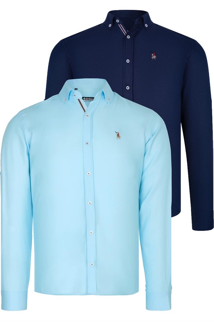 DUAL SET G674 DEWBERRY MENS SHIRT-NAVY BLUE-CYAN