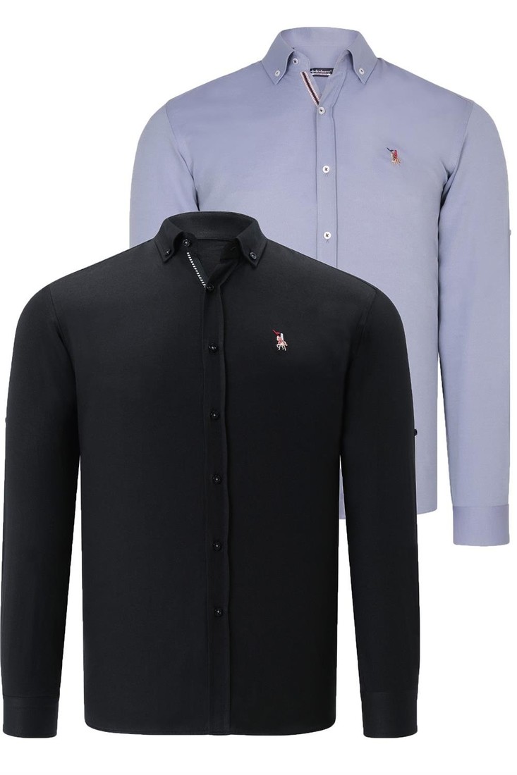DUAL SET G674 DEWBERRY MENS SHIRTS-BLACK-GREY