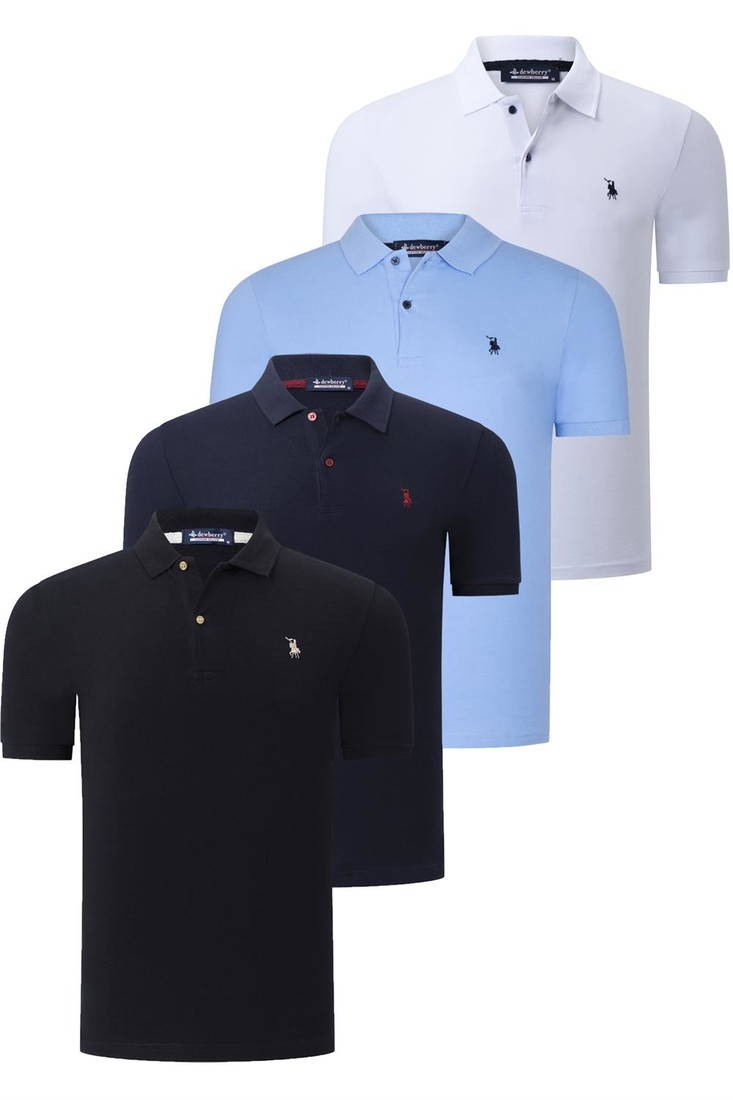 QUAD SET T8561 DEWBERRY MENS T-SHIRT-BLACK-WHITE-NAVY BLUE-LIGHT BLUE