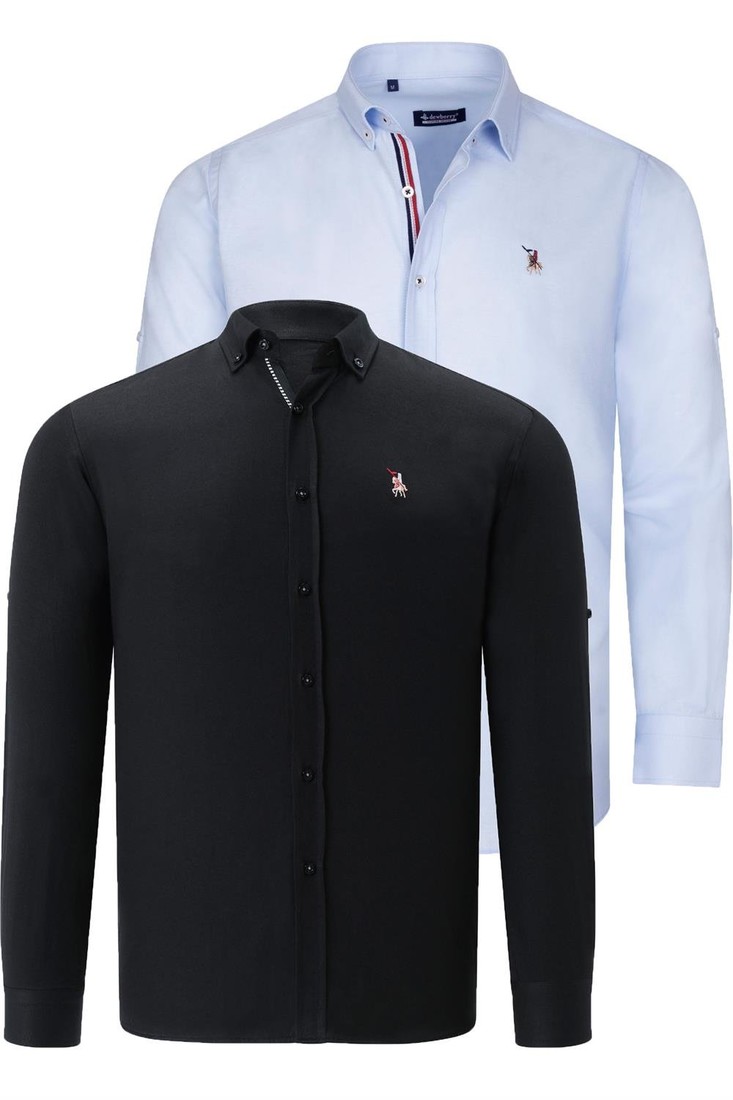 DUAL SET G674 DEWBERRY MENS SHIRTS-BLACK-CLEAR BLUE