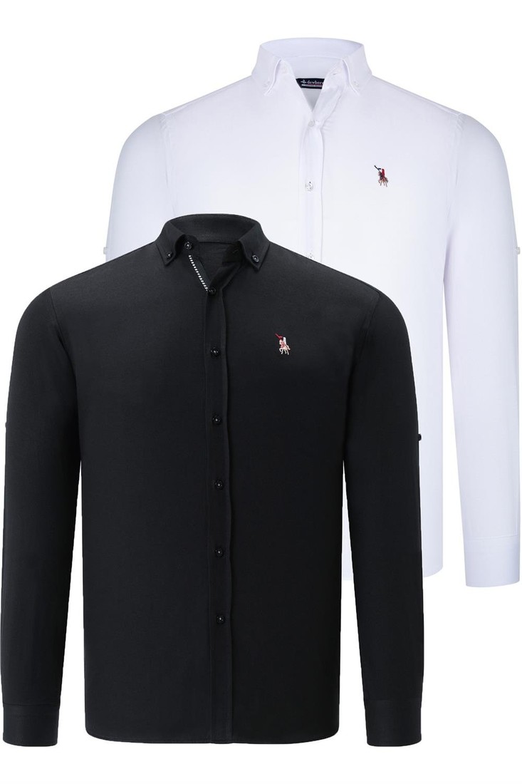 DUAL SET G674 DEWBERRY MENS SHIRTS-WHITE-BLACK
