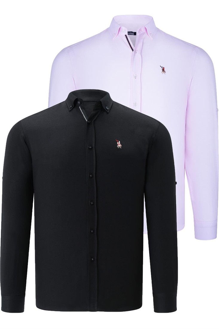 DUAL SET G674 DEWBERRY MENS SHIRTS-BLACK-PINK