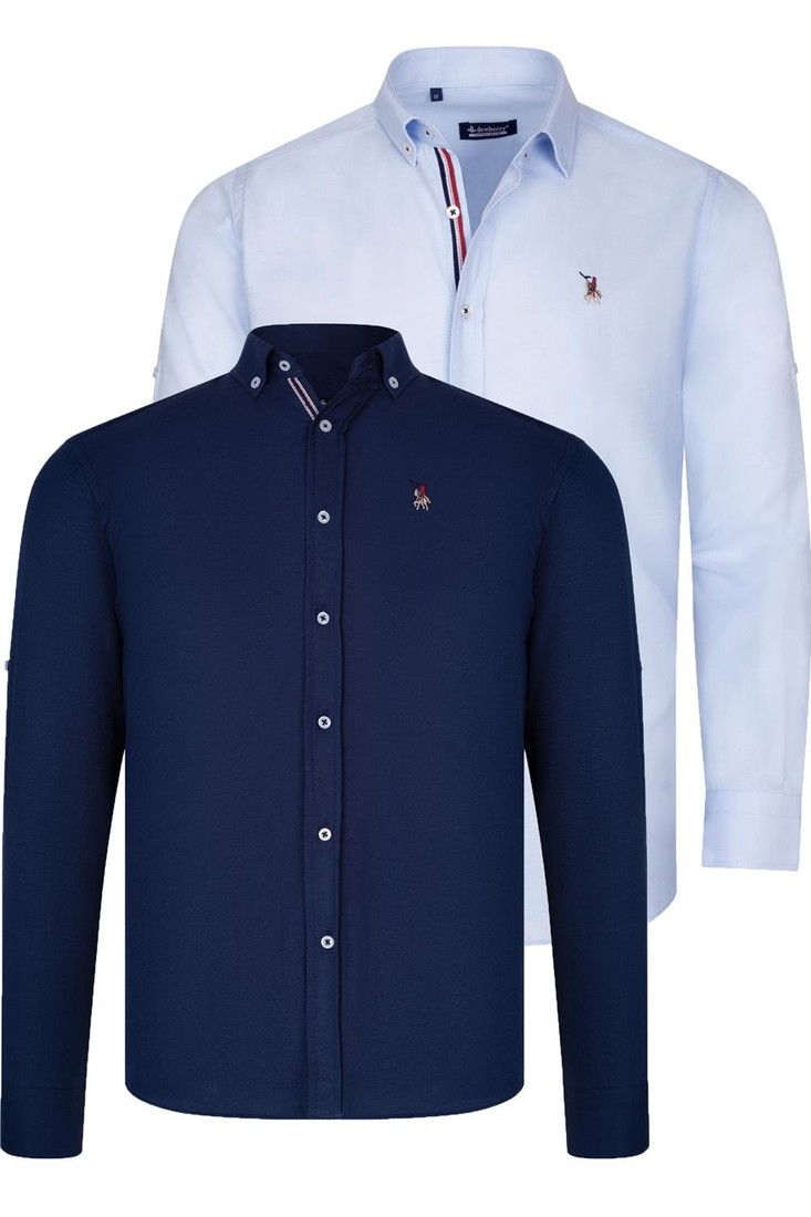 DUAL SET G674 DEWBERRY MENS SHIRT-NAVY BLUE-LIGHT BLUE