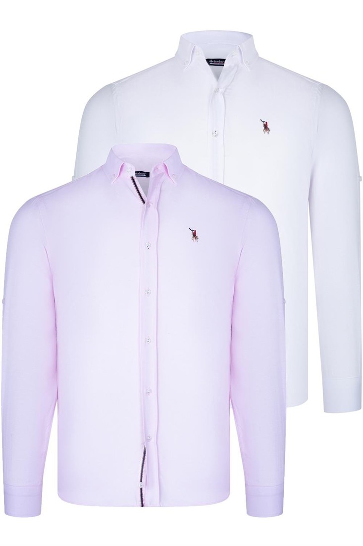 DUAL SET G674 DEWBERRY MENS SHIRT-WHITE-PINK