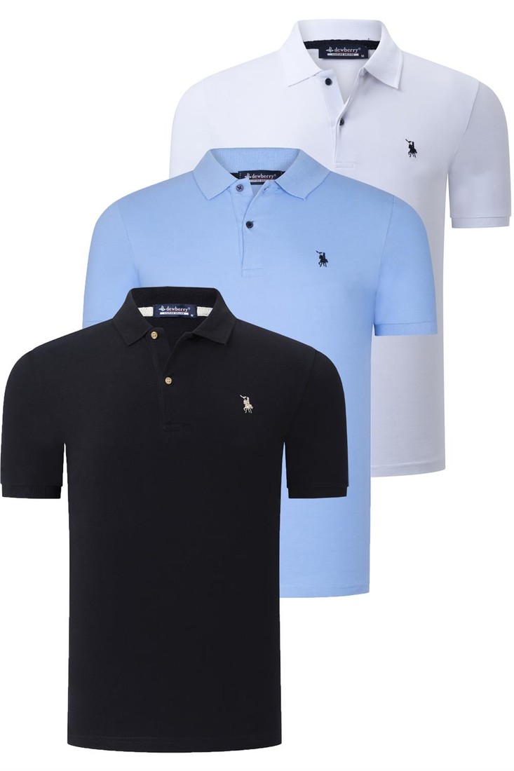 TRIPLE SET T8561 DEWBERRY MENS T-SHIRT-BLACK-WHITE-LIGHT BLUE
