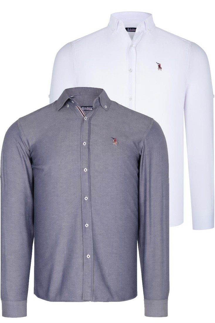 DUAL SET G674 DEWBERRY MENS SHIRT-WHITE-DENIM BLUE