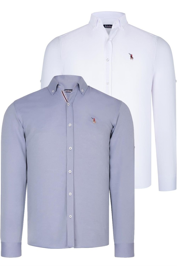 DUAL SET G674 DEWBERRY MENS SHIRTS-WHITE-GREY