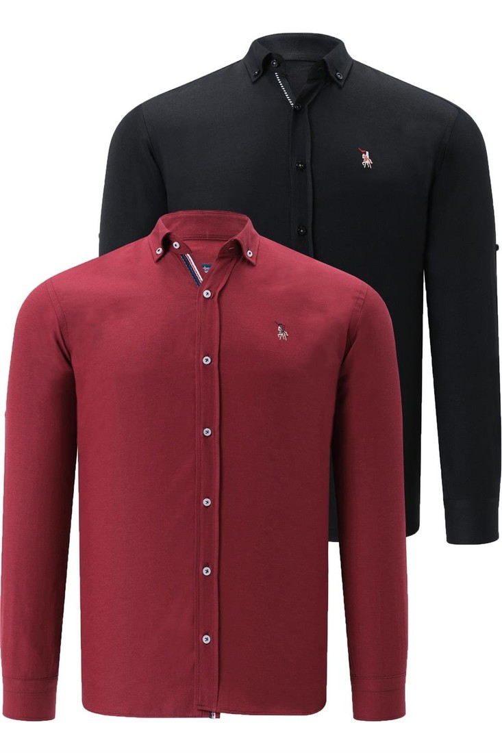 DUAL SET G674 DEWBERRY MENS SHIRT-BLACK-BURGUNDY