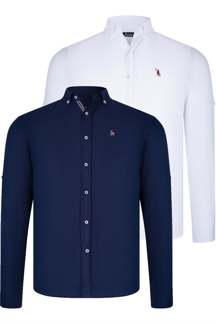 DUAL SET G674 DEWBERRY MENS SHIRT-WHITE-NAVY BLUE