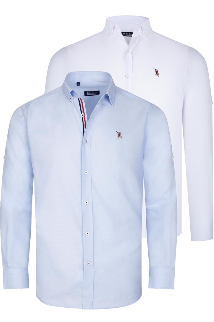DUAL SET G674 DEWBERRY MENS SHIRTS-WHITE-LIGHT BLUE