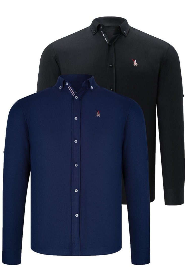 DUAL SET G674 DEWBERRY MENS SHIRT-BLACK-NAVY BLUE