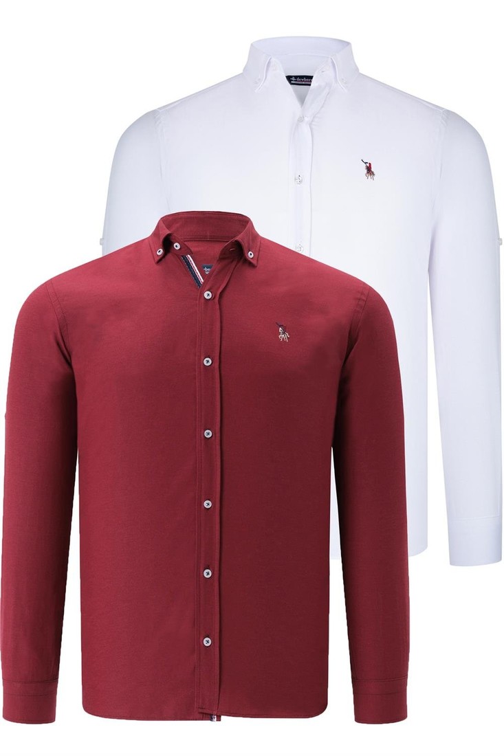 DUAL SET G674 DEWBERRY MENS SHIRT-WHITE-BURGUNDY