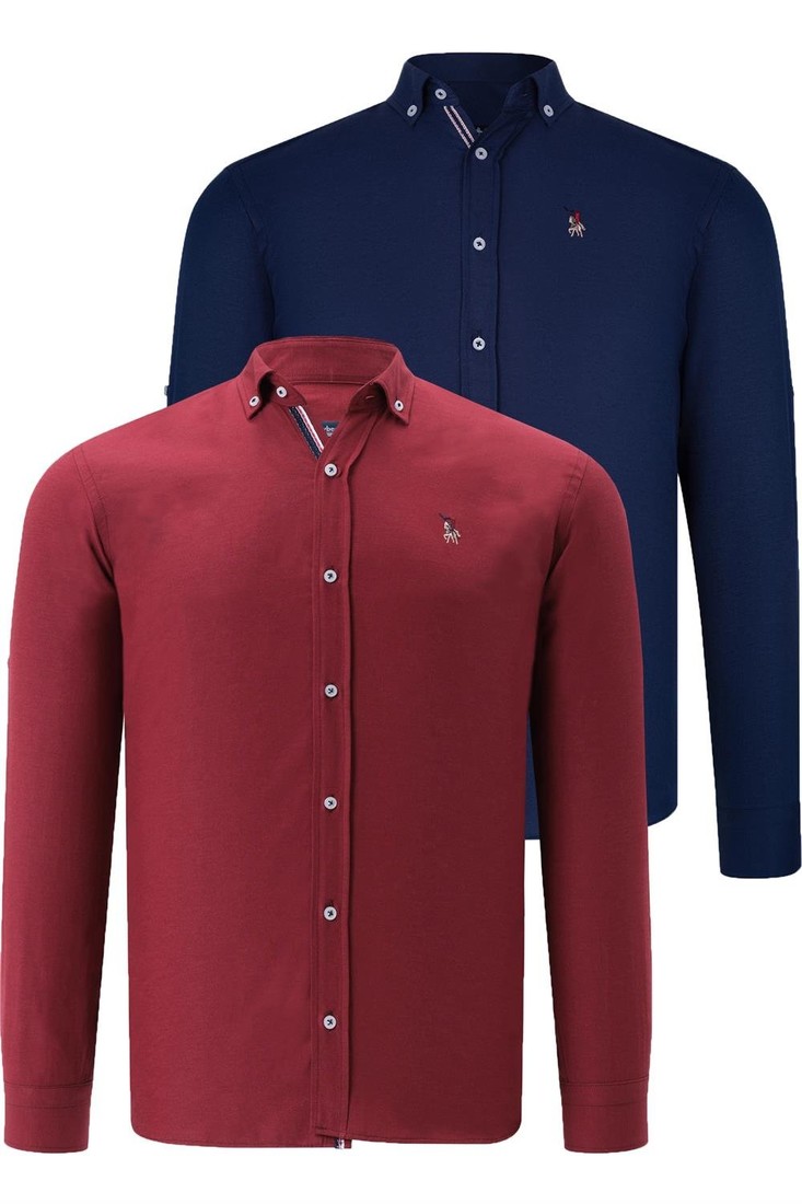 DUAL SET G674 DEWBERRY MENS SHIRT-NAVY BLUE- BURGUNDY