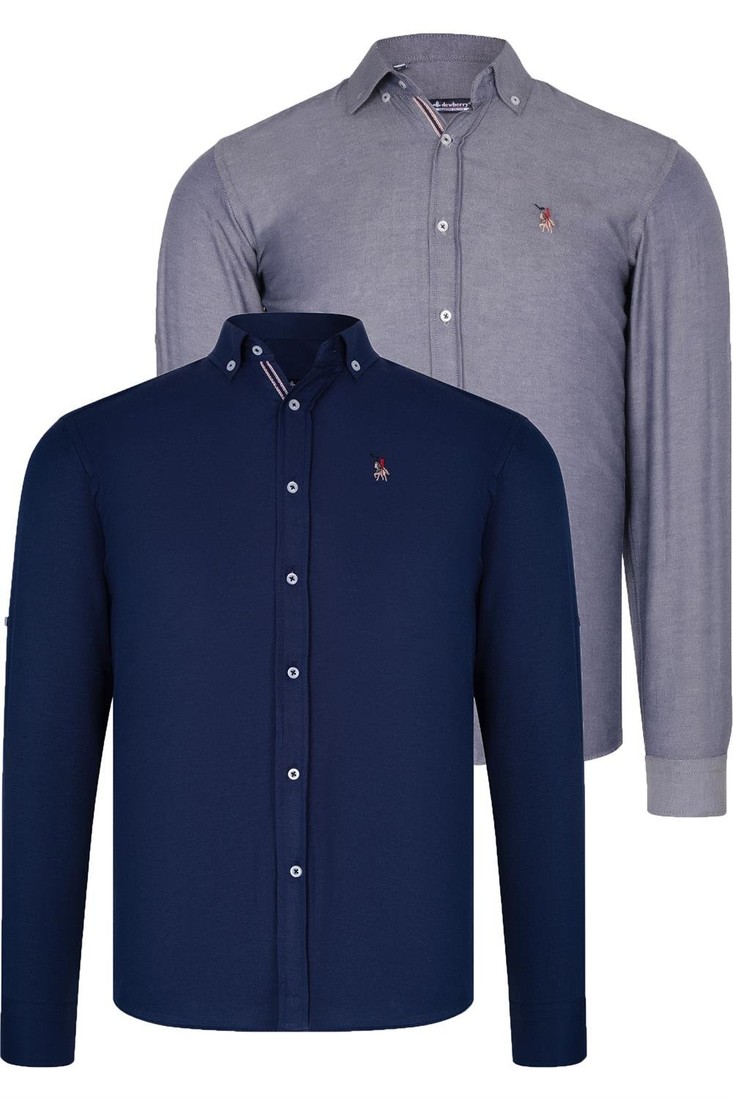DUAL SET G674 DEWBERRY MENS SHIRT-NAVY BLUE-DENIM BLUE