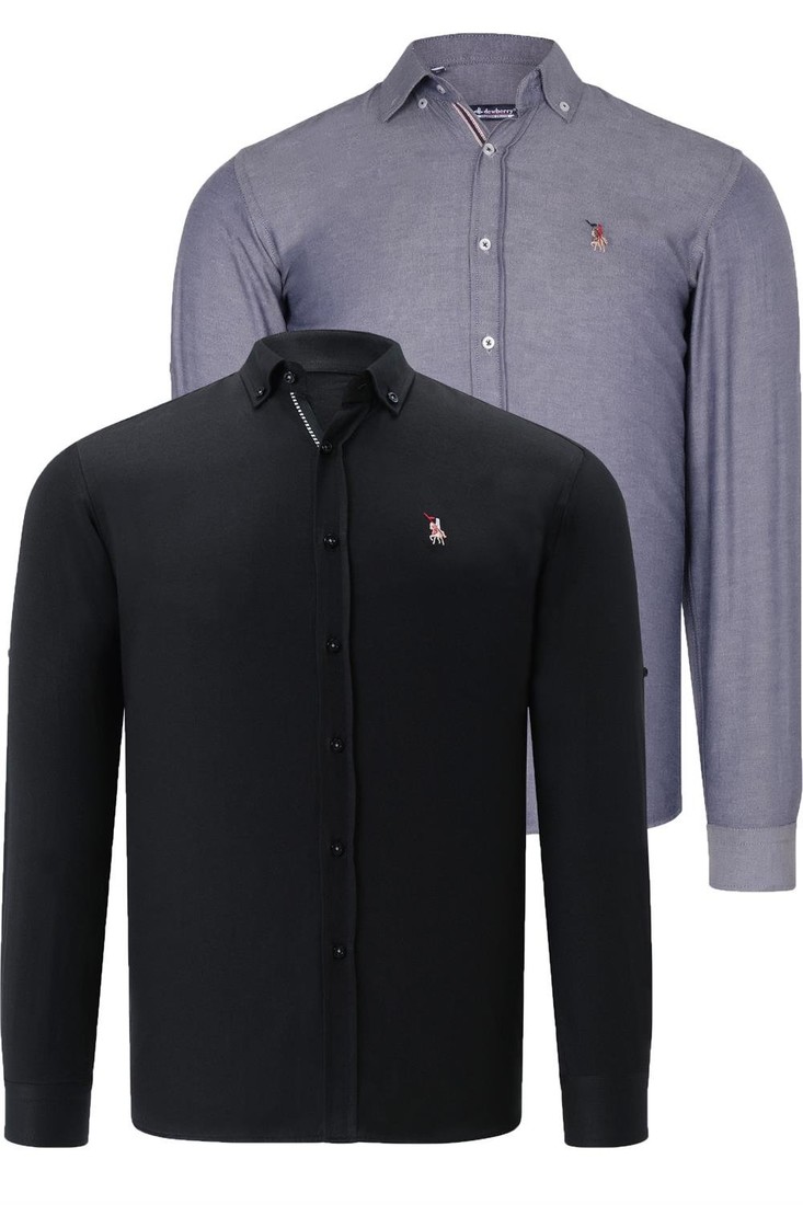 DUAL SET G674 DEWBERRY MENS SHIRT-BLACK-DENIM BLUE