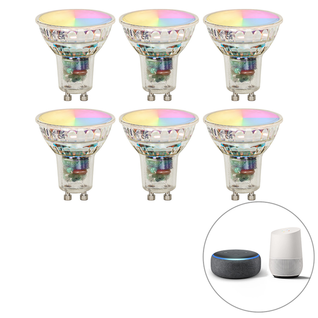 Set van 6 smart GU10 LED lampen 4,5W 350 lm 2700K RGBW