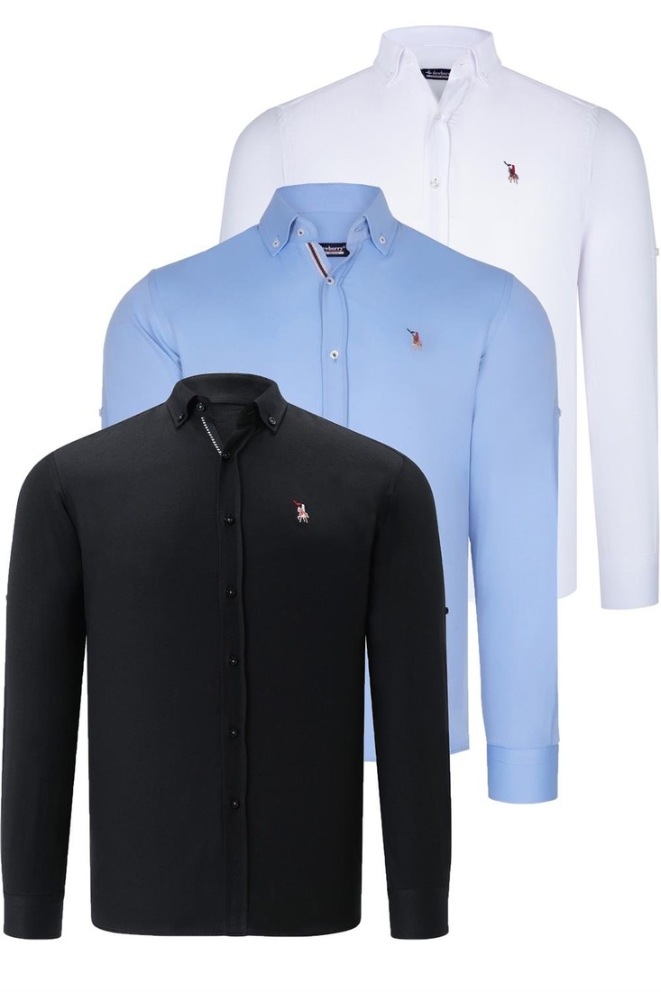 TRIPLE SET G674 DEWBERRY MENS SHIRT-BLACK-WHITE-BABY BLUE
