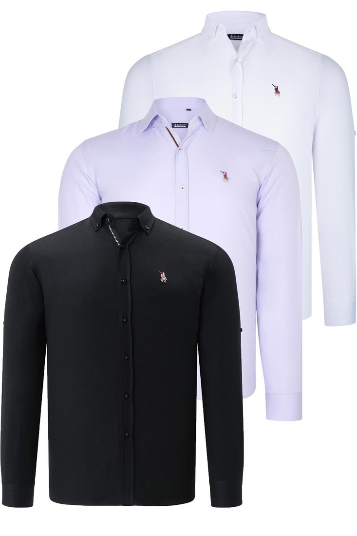 TRIPLE SET G674 DEWBERRY MENS SHIRT-BLACK-WHITE-LILAC